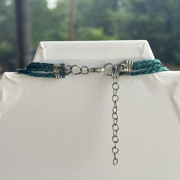 HANDMADE Multistrand Turquoise Glass Bead Necklace 19 in + 2.5 in Ext. Blue Teal - Picture 4 of 8